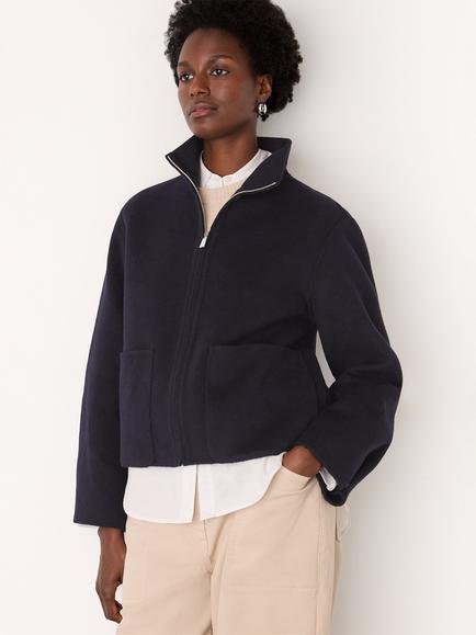 Whistles Funnel Neck Double Face Wool Rich Jacket, Navy, Navy