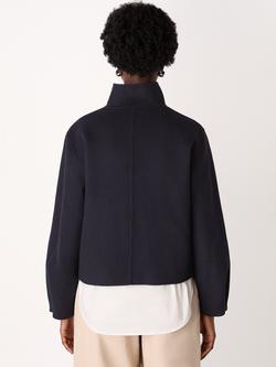 Whistles Funnel Neck Double Face Wool Rich Jacket, Navy - view 2, Navy