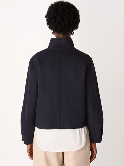 Whistles Funnel Neck Double Face Wool Rich Jacket, Navy - view 2, Navy