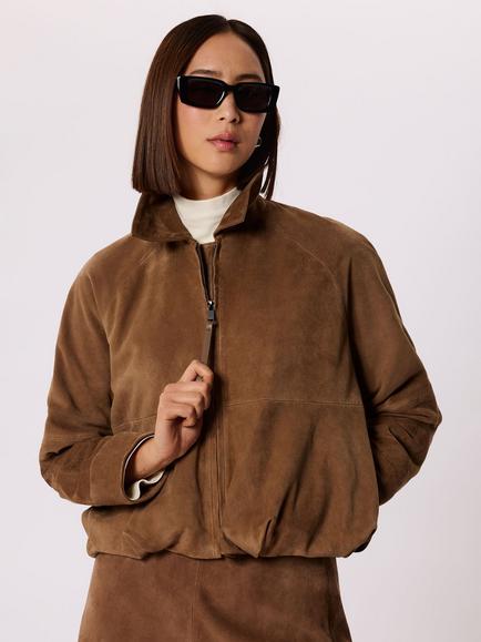 Whistles Gathered Pure Suede Jacket, Brown, Brown