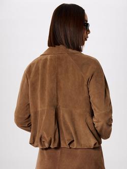 Whistles Gathered Pure Suede Jacket, Brown - view 2, Brown