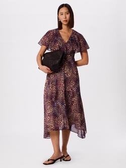 Whistles Orchid Print Dip Hem Midi Dress, Purple/Multi, Purple/Multi