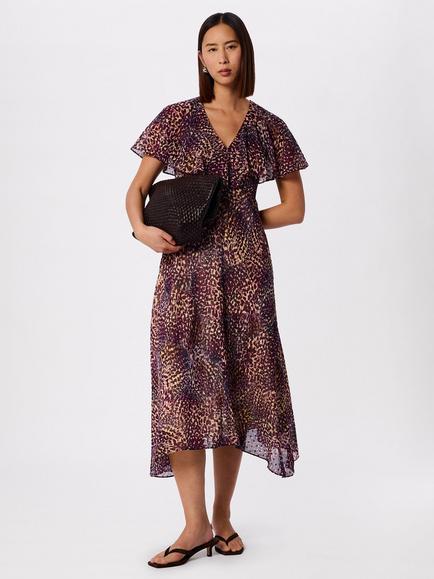 Whistles Orchid Print Dip Hem Midi Dress, Purple/Multi, Purple/Multi