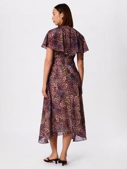 Whistles Orchid Print Dip Hem Midi Dress, Purple/Multi - view 2, Purple/Multi