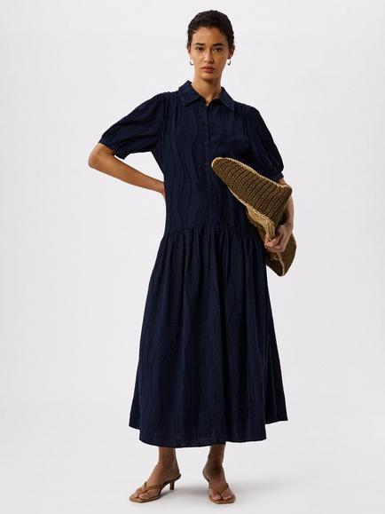 Whistles Textured Drop Waist Midi Shirt Dress containing LENZING™ ECOVERO™ Viscose, Navy