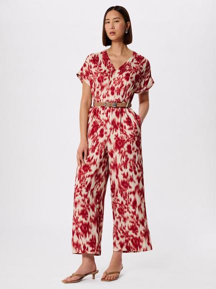 Whistles Blurred Floral Tie Waist Jumpsuit, Red/Multi, Red/Multi