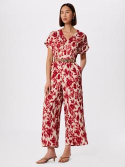 Whistles Petite Blurred Floral Tie Waist Jumpsuit, Red/Multi, Red/Multi