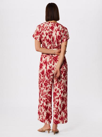Whistles Petite Blurred Floral Tie Waist Jumpsuit, Red/Multi - view 2, Red/Multi