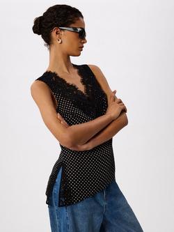 Whistles Mini Spot Lace Trim Top, Black/White, Black/White