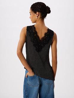 Whistles Mini Spot Lace Trim Top, Black/White - view 2, Black/White