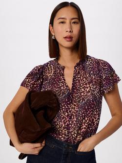 Whistles Orchid Print Dobby Short Sleeve Top, Purple/Multi, Purple/Multi
