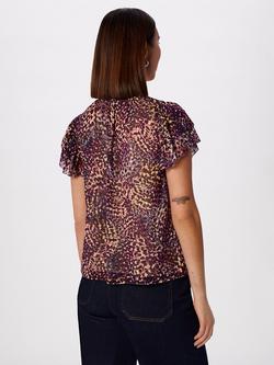 Whistles Orchid Print Dobby Short Sleeve Top, Purple/Multi - view 2, Purple/Multi