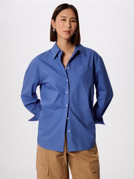 Whistles Oversized Cotton Poplin Shirt, Blue, Blue
