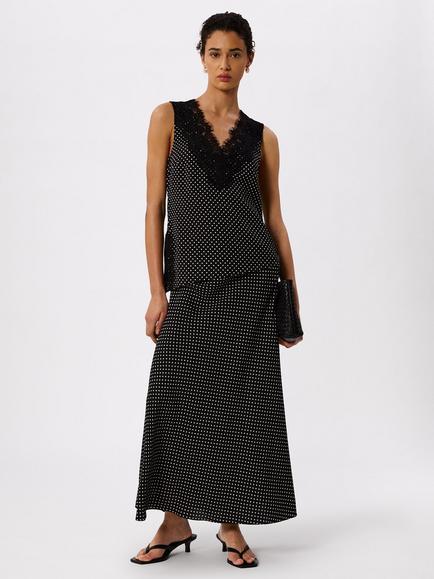 Whistles Mini Spot Flared Skirt, Black/White, Black/White