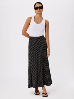 Whistles Petite Mini Spot Midi Skirt, Black/White, Black/White