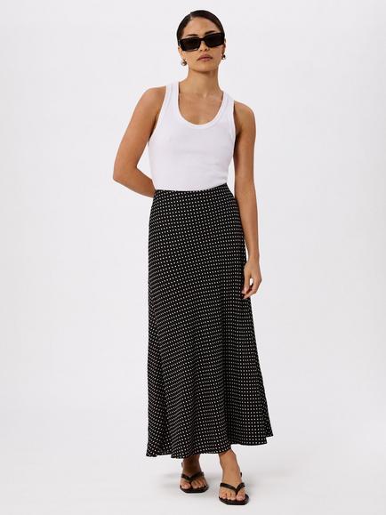Whistles Petite Mini Spot Midi Skirt, Black/White, Black/White