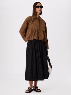 Whistles Tiered Hem Midi Skirt, Black