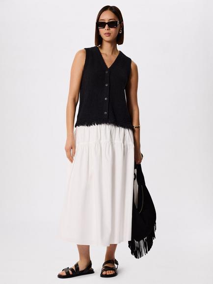 Whistles Tiered Hem Midi Skirt, White