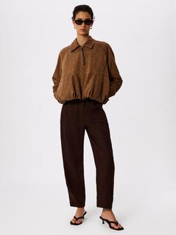 Whistles Barrel Leg Pure Linen Trousers, Brown, Brown