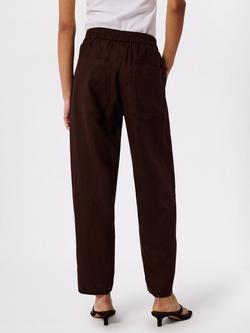 Whistles Barrel Leg Pure Linen Trousers, Brown - view 2, Brown