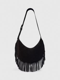 Whistles Sia Pure Suede Fringed Bag, Black, Black