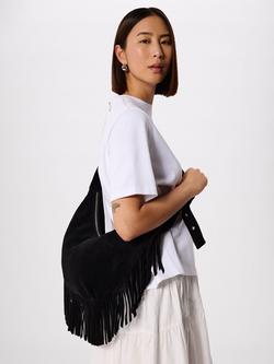 Whistles Sia Pure Suede Fringed Bag, Black - view 2, Black