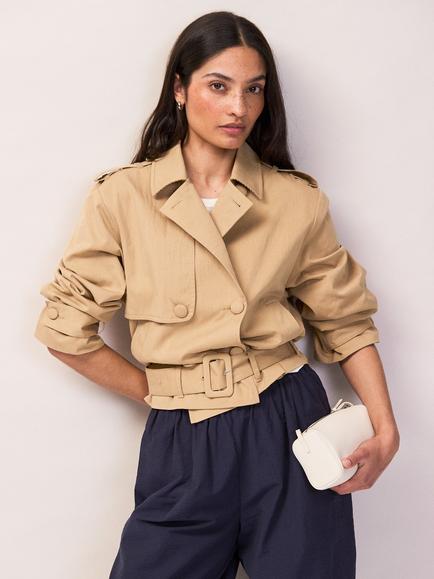 Ro&Zo Belted Cropped Trench Jacket, Brown, Brown