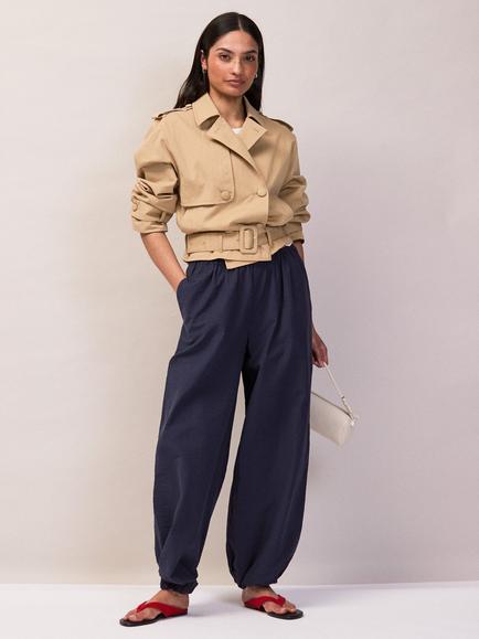 Ro&Zo Belted Cropped Trench Jacket, Brown - view 2, Brown