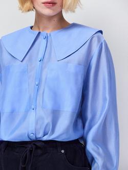 Ro&Zo Pocket Detail Sheer Shirt, Blue - view 2, Blue