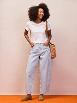 Ro&Zo Petite Stripe Barrel Leg Jeans, Blue/White, Blue/White