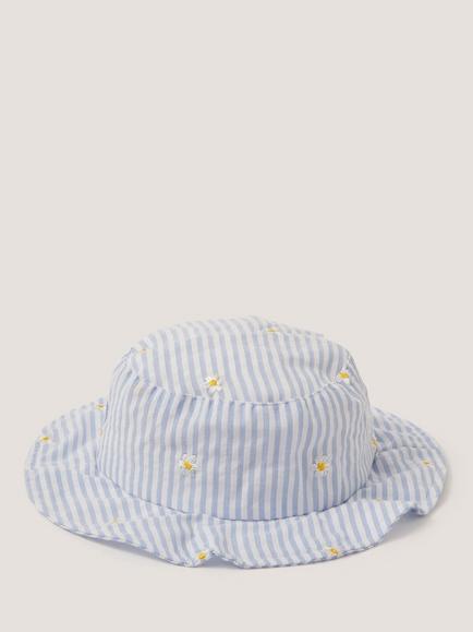 Monsoon Baby Striped Bow Bucket Hat, Blue, Blue
