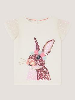 Monsoon Kids' Sequin Bunny T-Shirt, White/Multi, White/Multi