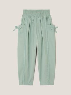 Monsoon Kids' Lace Trim Barrel Trousers, Green - view 2, Green