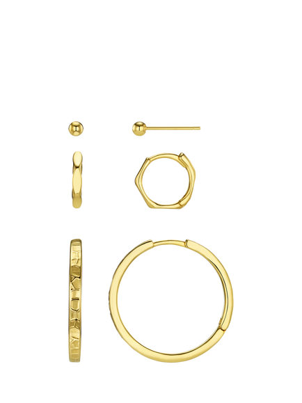 Orelia Textured Hoop Ear Stacking Set, Pale Gold, Pale Gold