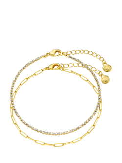 Orelia Crystal and Chain Bracelet Duo, Gold, Gold