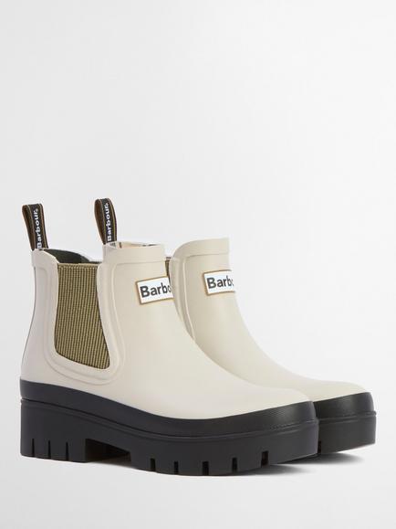 Barbour Halton Ankle Wellington Boots, Light Oak/Olive - view 2, Light Oak/Olive