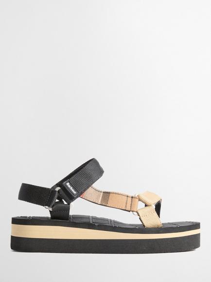 Barbour Mila Platform Sandals, Black/Tartan