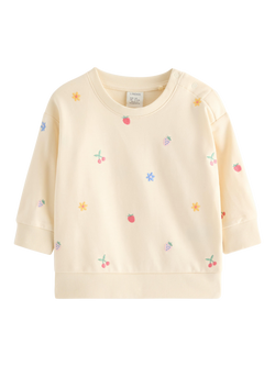 Lindex Baby Embroidered Floral and Fruit Sweatshirt, Cream, Cream
