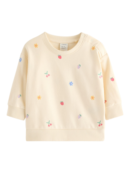 Lindex Baby Embroidered Floral and Fruit Sweatshirt, Cream, Cream