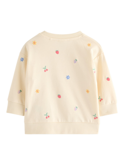 Lindex Baby Embroidered Floral and Fruit Sweatshirt, Cream - view 2, Cream