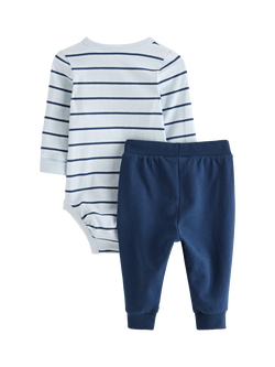 Lindex Baby Indoor Bodysuit and Trousers Set, Light Blue - view 2, Light Blue