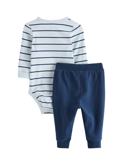 Lindex Baby Indoor Bodysuit and Trousers Set, Light Blue - view 2, Light Blue