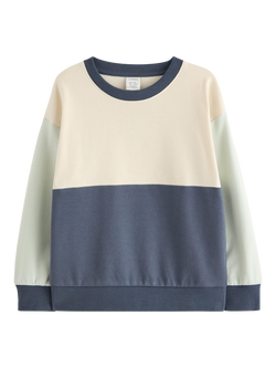 Lindex Kids' Crew Neck colour Block Sweatshirt, Dark Grey, Dark Grey