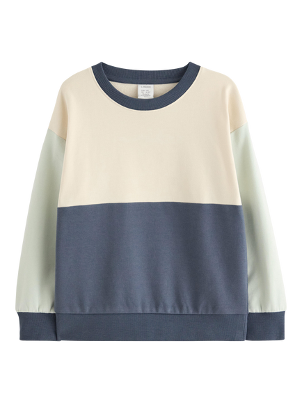Lindex Kids' Crew Neck colour Block Sweatshirt, Dark Grey, Dark Grey