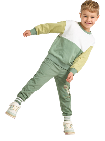 Lindex Kids' Crew Neck Colour Block Sweatshirt, Light Khaki, Light Khaki