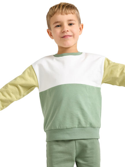 Lindex Kids' Crew Neck Colour Block Sweatshirt, Light Khaki - view 2, Light Khaki