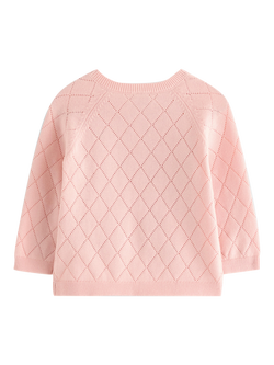 Lindex Baby Knitted Embroidered Cherry Cardigan, Light Dusty Pink - view 2, Light Dusty Pink