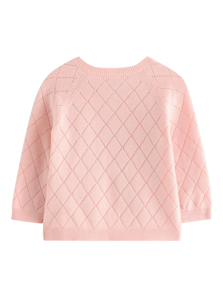 Lindex Baby Knitted Embroidered Cherry Cardigan, Light Dusty Pink - view 2, Light Dusty Pink