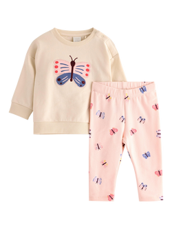 Lindex Baby Indoor Butterfly Print Sweatshirt and Leggings Set, Light Beige, Light Beige