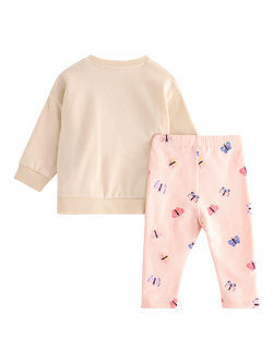 Lindex Baby Indoor Butterfly Print Sweatshirt and Leggings Set, Light Beige - view 2, Light Beige